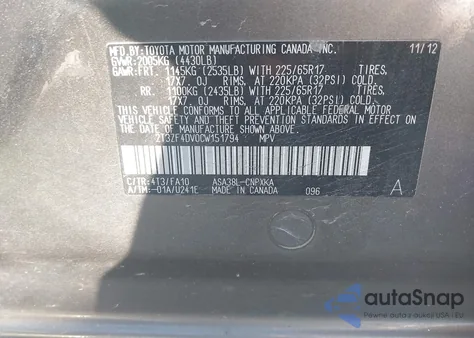 2012 Toyota Rav4 from USA, damaged, VIN 2T3ZF4DV0CW151794